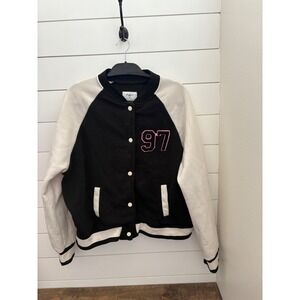 Rue21 Varsity‎ Jacket 1X Black Cream American Classics Car Graphic